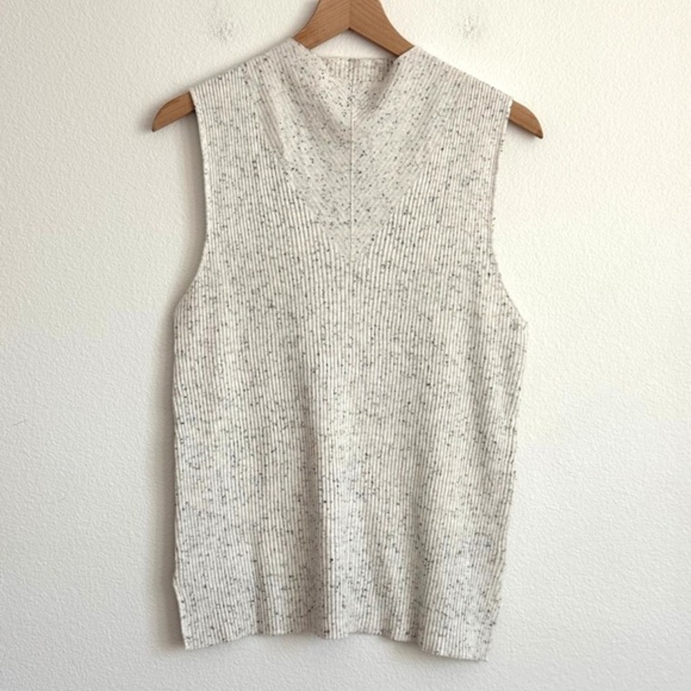 GNW XL Mock Neck Ribbed Sweater Tank Cream Black Speckled‎ Knit Minimalist Chic